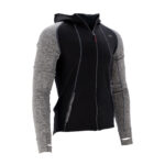 Campera térmica liviana negra con gris con capucha, bolsillos y ojal en puño marca Select